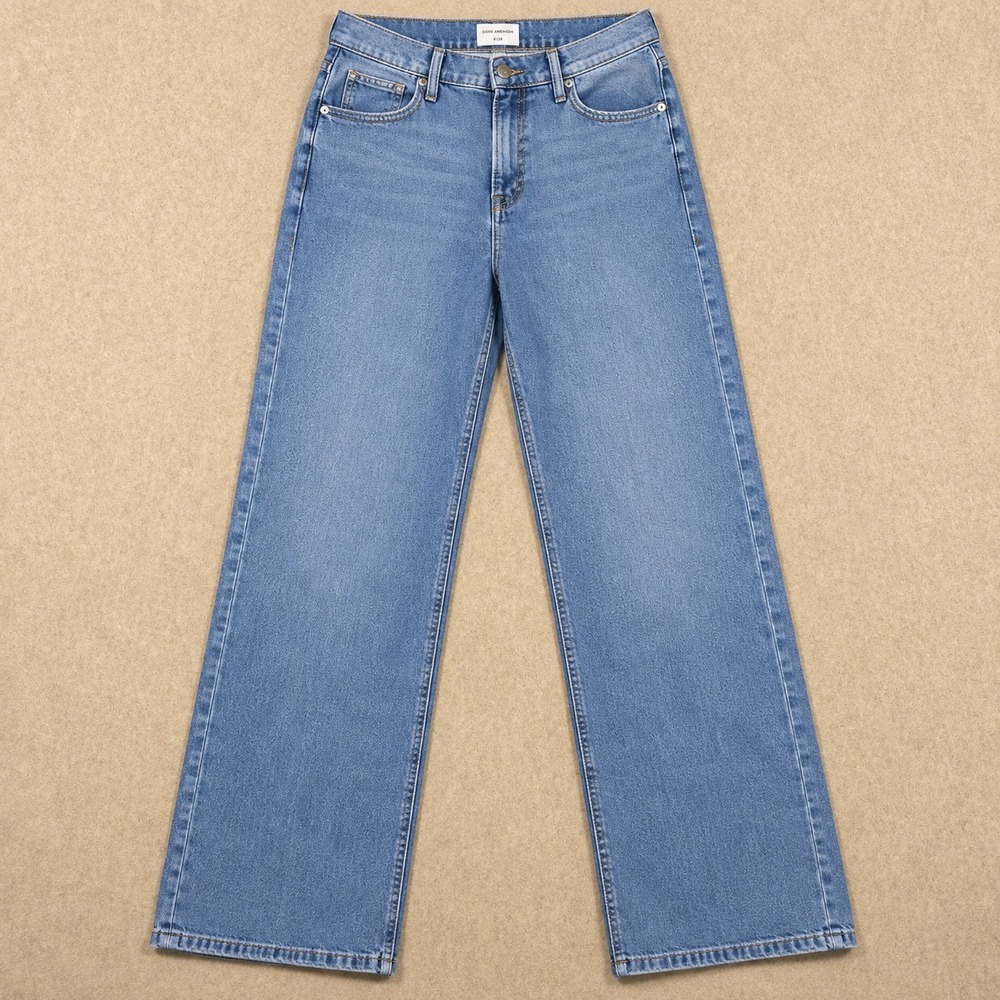 Good American Good Standard Ease Jeans Women's Mid Rise Relaxed Light Wash 2/26